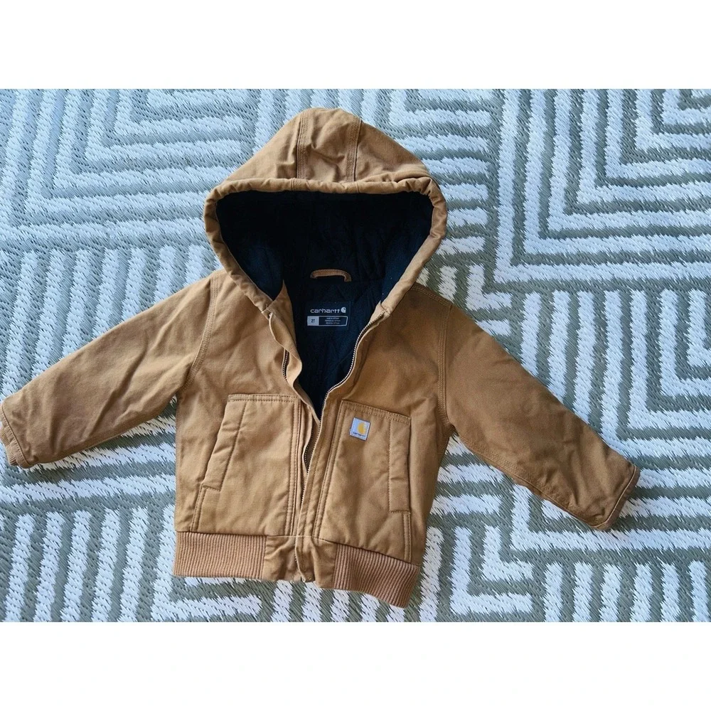 Carhartt Jacket Toddler Brown Insulated Duck Canvas Hooded Rugged 2T